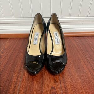 Jimmy Choo Glossy Black Peep Toe Heels